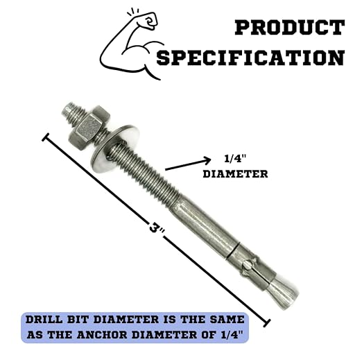 Mighty Fasteners Wedge Anchors – Heavy-Duty 304 Stainless Steel Expansion Bolts - Image 4