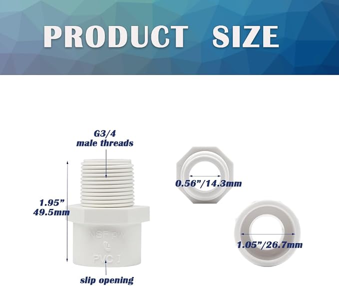 9PCS 3/4 Inch Male Thread White PVC Fittings 2-Way PVC Pipe Coupling Adapter - Image 2