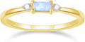 SHINYSO 14K Gold Plated Wedding Bands for Women Baguette Opal Ring Cubic Zirconia CZ Pave Thin Stackable Anniversary Rings for Her Size 4-10