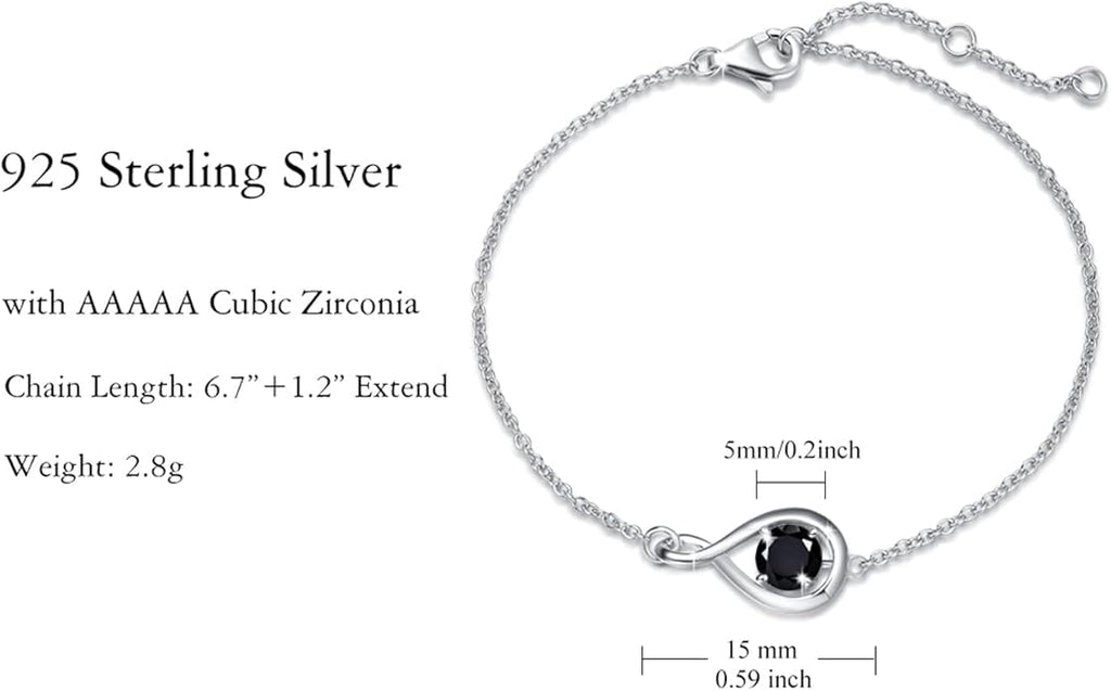FANCIME Love Bracelet 925 Sterling Silver Infinity Birthstone Bracelets for Women Fine Jewelry Birthday Christmas Gifts for Her Mom Wife, Chain Length 6.7"+1.2" Extend