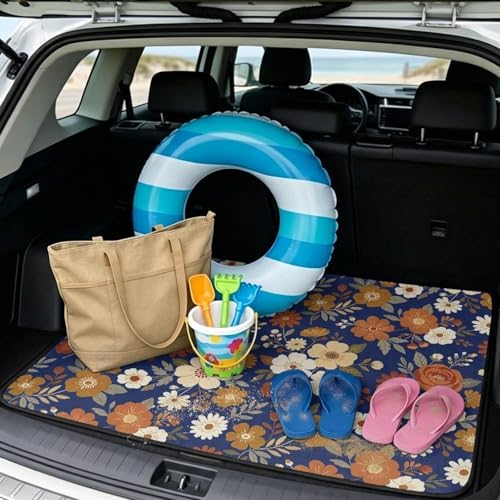 Blue Orange Floral All Weather Trunk Mat 29"x39" - Image 2
