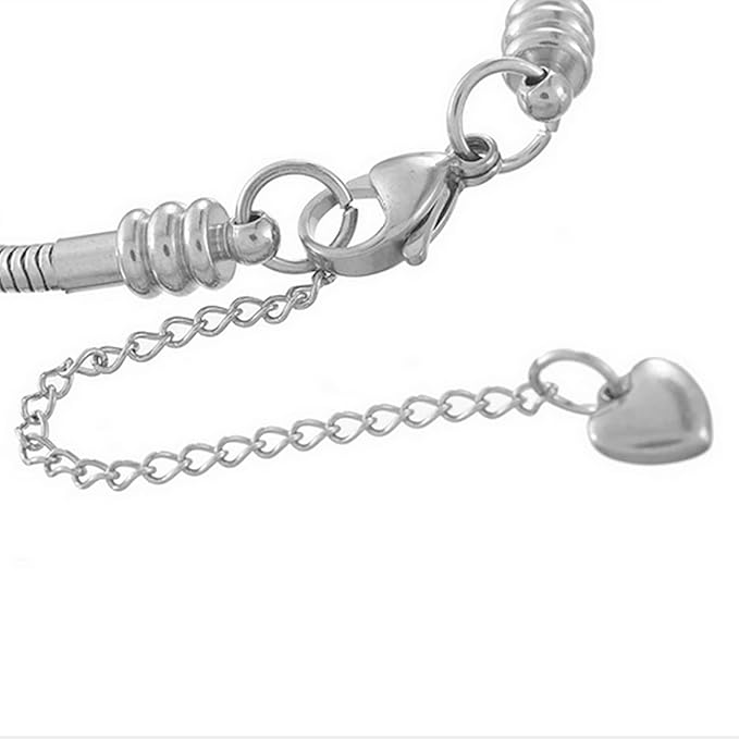 TGLS Women European Charm Bracelet Stainless Steel 7" Snake Chain Bracelet Fits Charms Bead