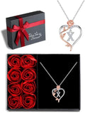 Iefil Valentines Day Gifts for Her - 925 Sterling Silver Rose Heart Initial Necklace, Anniversary Birthday Gifts for Women, Jewelry Gift for Her Wife Girlfriend