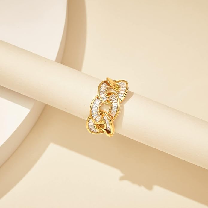 KissYan Gold Rings for Women, 14K Gold Plated Adjustable Statement Irregular Geometric Diamond Twisted Open Stackable Band Chunky Finger Rings Dainty Cubic Zirconia Jewelry Gifts