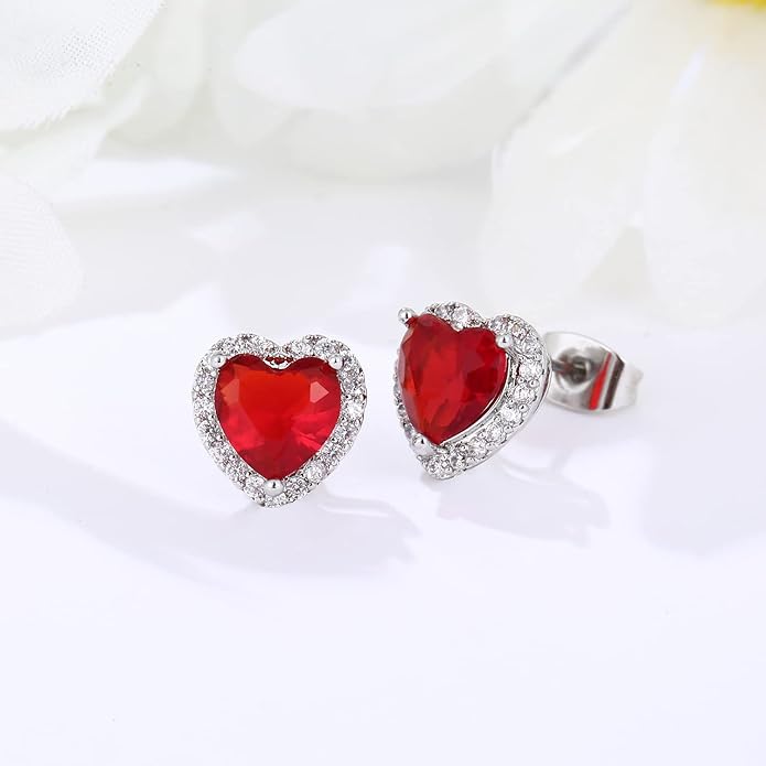 YOMELA Cubic Zirconia Earrings Studs, Halo CZ Birthstone Simulated Diamond Stud Earrings for Women
