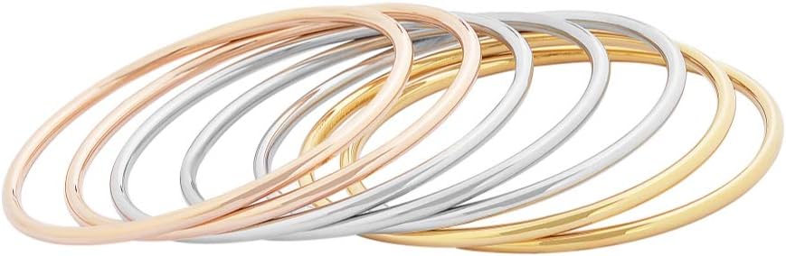 Edforce Stainless Steel Glossy Thin Round Bangle Bracelet Set for Women, Set of 7