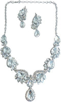 Secret for Longevity Silver Tone Antique Art Deco Vintage Retro Style Flapper Gatsby Rhinestone Statement Wedding Bridal Prom Necklace Earring Set