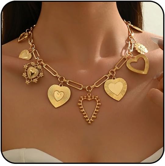 Chunky Gold Necklace Big Heart Necklace for Women Silver Large Statement Necklaces Thick Bold Chain Puffy Love Heart Charm Necklaces for Women with OT Toggle Silver Chunky Gold Jewelry Trendy Valentine's Day Gift