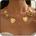 Chunky Gold Necklace Big Heart Necklace for Women Silver Large Statement Necklaces Thick Bold Chain Puffy Love Heart Charm Necklaces for Women with OT Toggle Silver Chunky Gold Jewelry Trendy Valentine's Day Gift