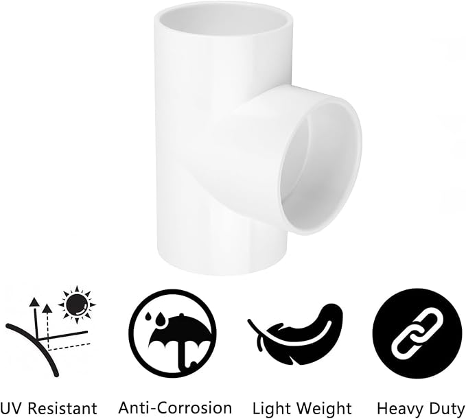3 Way 4" PVC Tee Pipe Fittings Adapter Furniture Grade SCH40 4 Inch PVC Elbow - Image 3