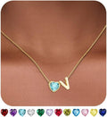 Valentines Day Gifts for Her- Heart Birthstone Initial Necklace for Women Girls,14K Gold Plated Heart Letter A-Z Necklace Birthday Trendy Jewelry Gifts for Women Girls Daughter
