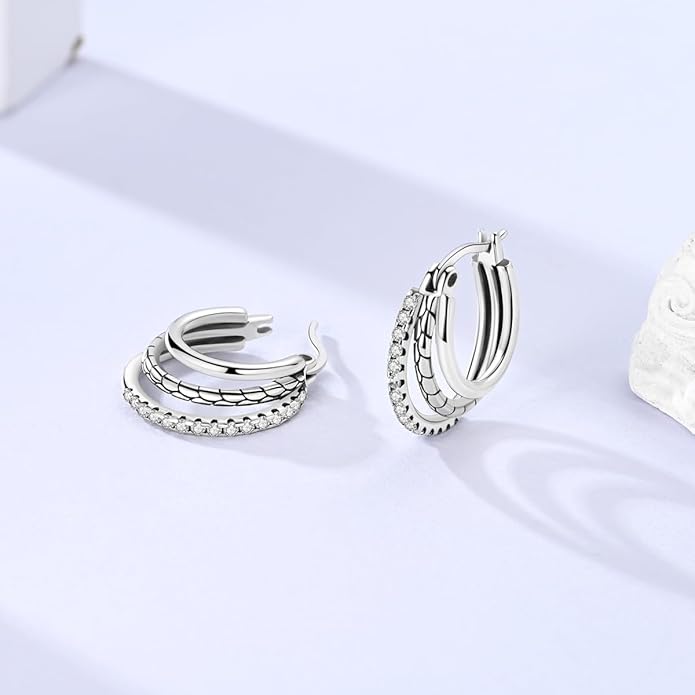 Parmuz 925 Sterling Silver Huggie Hoop Earrings Butterfly Posts Thick Chunky Hoops for Women Small Tiny cuff Cubic Zirconia Snake Heart Earring