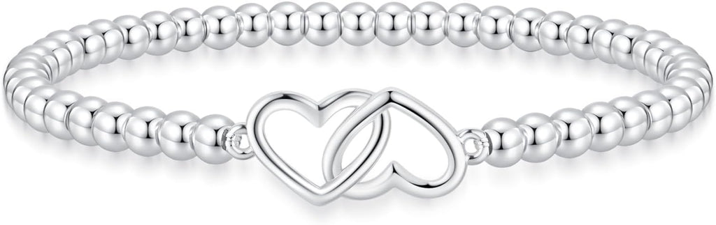 Valentines Day Gifts for Women Her - Beaded Stretch Handmade Ball Bracelets Cute Charm Bracelet Dainty Stackable Cross Heart Bow Wave CZ Jewelry Gifts Trendy Stuff