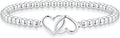 Valentines Day Gifts for Women Her - Beaded Stretch Handmade Ball Bracelets Cute Charm Bracelet Dainty Stackable Cross Heart Bow Wave CZ Jewelry Gifts Trendy Stuff