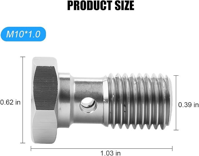 M10 x 1.0 Metric Thread Single Banjo Bolt Brake Fitting Adapter, 20mm Long - Image 2