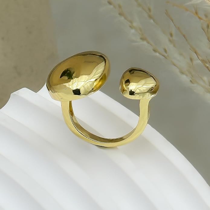 MIFYNN Chunky Gold Rings for Women Gold Silver Adjustable Thick Ring Fashion Statement Ring Open Dome Ring Chunky Silver Rings Geometric Curved Minimalist Simple Rings
