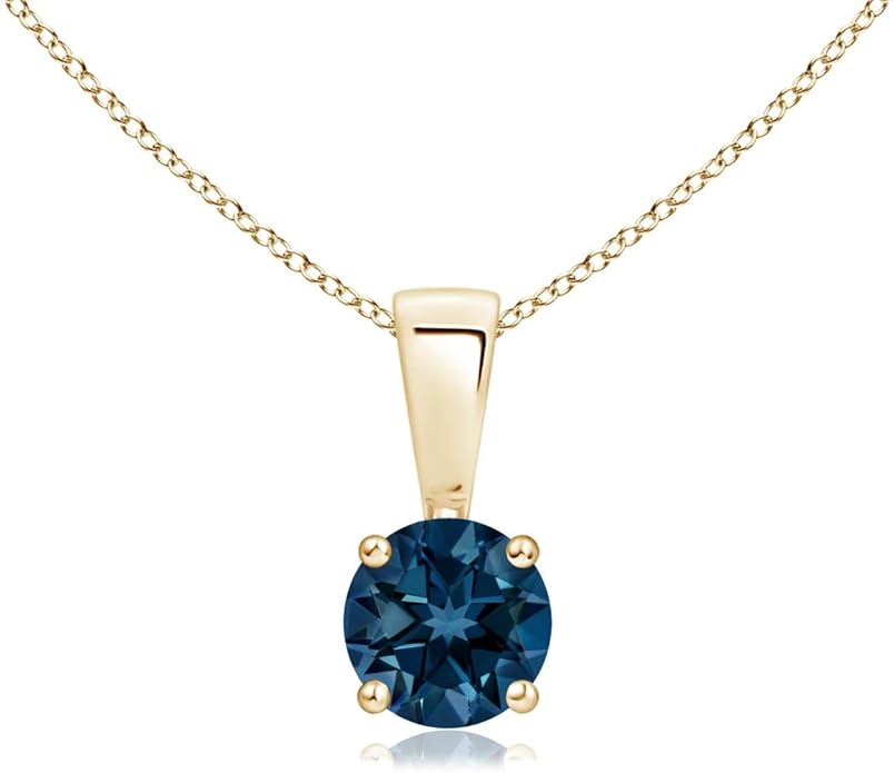 Angara Natural Blue Topaz Solitaire Pendant for Women | Classic Prong-Set Round Blue Topaz Pendant in 14K Solid Gold/Silver/Platinum With 18" Chain | December Birthday, Gemstone Jewelry Gift