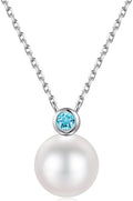 Iefil Valentines Day Gifts for Her - 9-10mm Freshwater Pearl Necklace for Women, Anniversary Birthday Gifts for Wife Mom Girlfriend, S925 Sterling Silver Pearl & Birthstone Necklace, Jewelry for Women