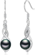 Tahitian Black Pearl Earrings Gifts for Women Wife Celtic Dangle Drop Earrings Wedding Birthday Anniversary Jewelry Valentines Christmas Day Gifts 925 Sterling Silver