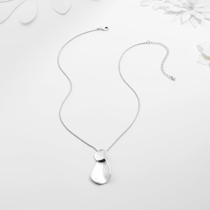 YUJIE Hammered Geometric Necklace Gold Plated Round & Teardrop Pendant Adjustable Chain Chic Elegant Jewelry