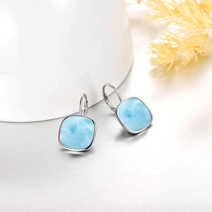 AOBOCO Sterling Silver Leverback Earrings Embellished with Crystals from Austria, Hypoallergenic Cushion Cut Square Crystal Earrings, Fine Anniversary Birthday Jewelry Gifts for Women