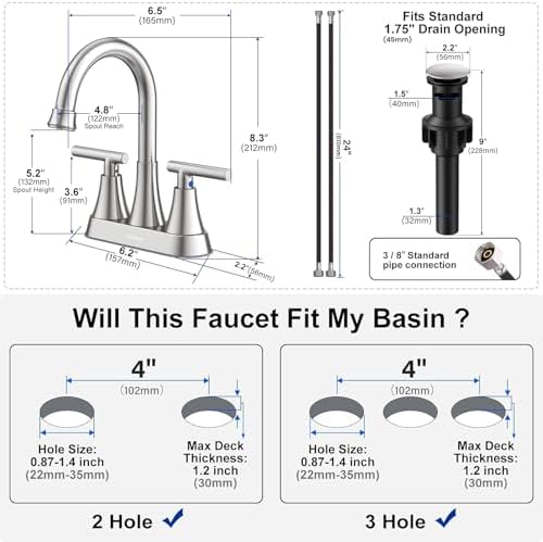 Bathroom Faucet, Hurran 4 inch Centerset 2-Handle Lead-Free, Brushed Nickel - Image 2