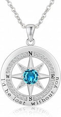 Compass Necklace for Women Wife Girlfriend Mom Daughter Gifts S925 Sterling Silver Jewelry For Anniversary Rose Gold Gifts For Birthday Christmas Mothers Valentines Day 12 Birthstones