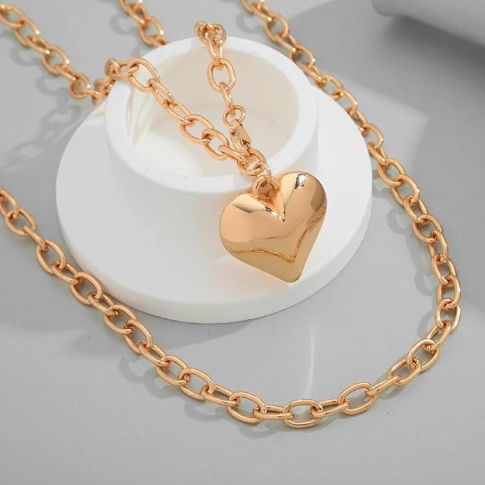 Chunky Gold Heart Necklace for Women,Y2K Big Heart Statement Necklace Long Puffy Hearts Chain Charm Necklaces Trendy Jewerly