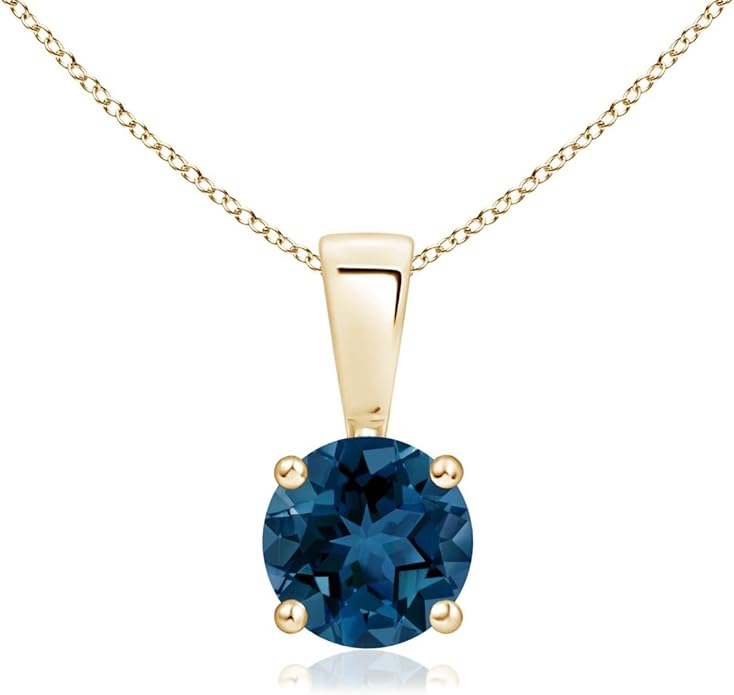 Angara Natural Blue Topaz Solitaire Pendant for Women | Classic Prong-Set Round Blue Topaz Pendant in 14K Solid Gold/Silver/Platinum With 18" Chain | December Birthday, Gemstone Jewelry Gift