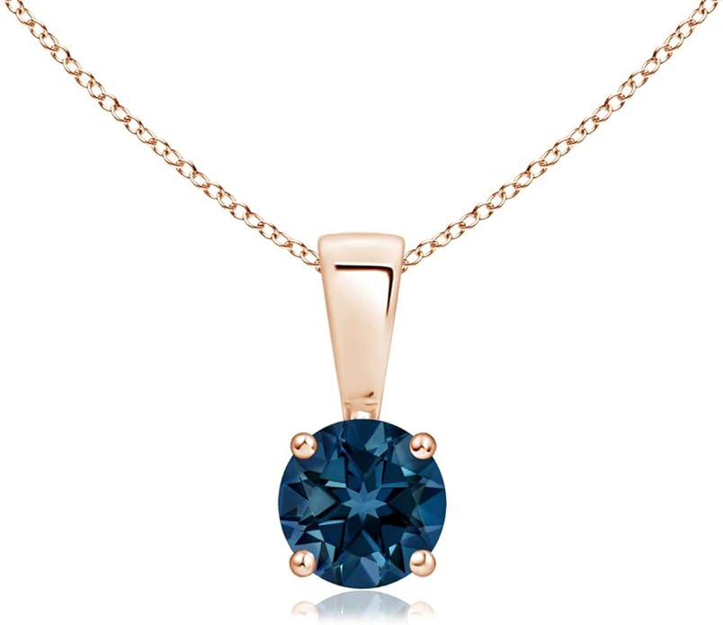 Angara Natural Blue Topaz Solitaire Pendant for Women | Classic Prong-Set Round Blue Topaz Pendant in 14K Solid Gold/Silver/Platinum With 18" Chain | December Birthday, Gemstone Jewelry Gift