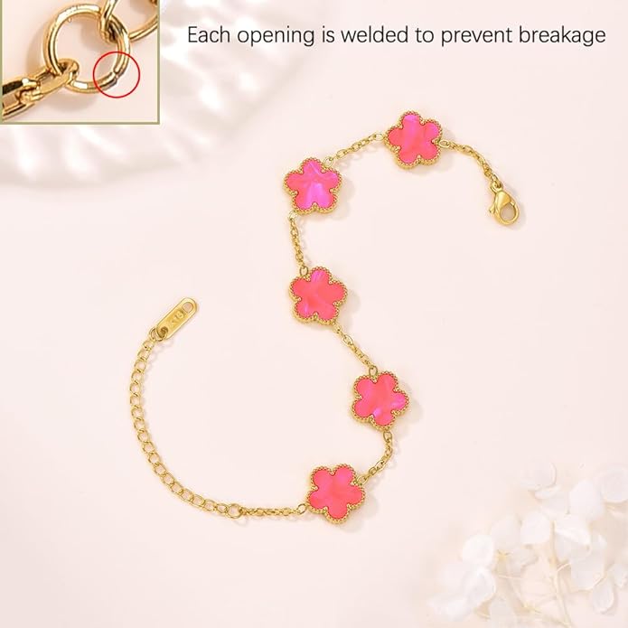 18K Gold-Plated Four Leaf Clover Bracelet for Women,Adjustable lucky Bracelet Set Jewelry Gift-Hypoallergenic Charm for Birthdays, Wellness & Daily Wear