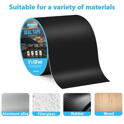 6" x 50Ft 1-Pack Black RV Sealant Tape, Waterproof Commercial Roof Tape - Image 4