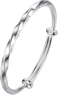 Solid 925 Sterling Silver Bracelets for Women Simple Adjustable Bangle Bracelet