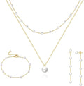 Zeffy Gold Pearl Necklace for Women, Dainty 14K Gold/Silve Plated Layered Pearl Choker Pearl Earrings Pearl Bracelets Wedding Trendy Gold Jewelry Set for Women Gifts
