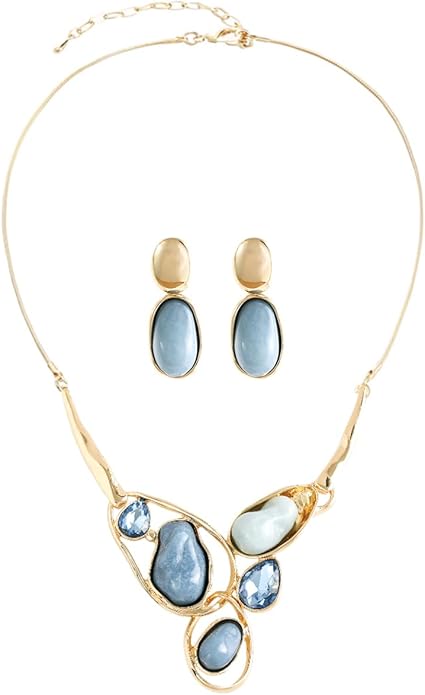 Chunky Statement Jewelry Set Blue Ocean Seashell Choker Necklaces Earrings Set for Women Pearl Bib Collar Necklaces for Party Prom Pageant Summer Fashion Jewelry Unique Birthday Gift