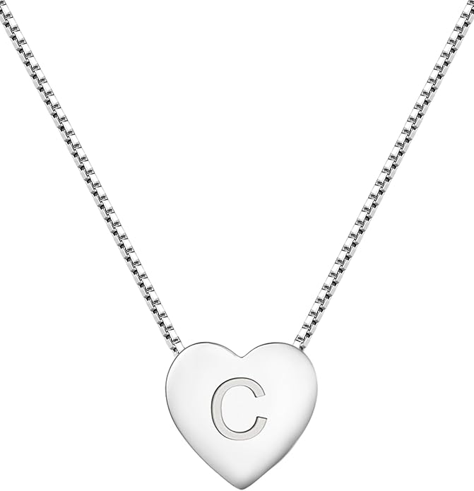 YL Initial Necklace 925 Sterling Silver Heart Letter Pendant A-Z Alphabet Cubic Zirconia Jewelry for Women