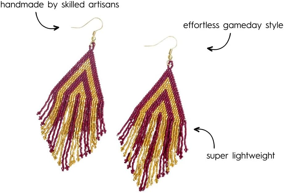 INK+ALLOY Game Day Earrings for Women, Luxe Beaded Fringe Earrings for Football Gameday Outfits, Handmade Jewelry for College Students, Team Gifts, Teachers, Football Moms