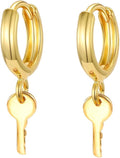 XYJZXY Gold Huggie Small Hoop Earrings with Charm Personalized Snake/Evil Eye/Star/Cross/Lock/Key 18k Gold Plated Crystal Drop Dangle Earrings for Women