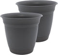 The HC Companies Eclipse Round Planter Pot, 10 Inch, Warm Gray, Attached Saucer by TheHCCompanies