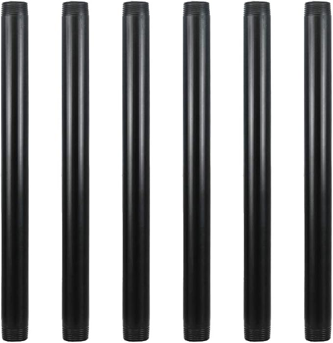 6 Pack 3/4" × 12" Pre-Cut Black Metal Pipe, Industrial Steel Fits Standard by GeilSpace