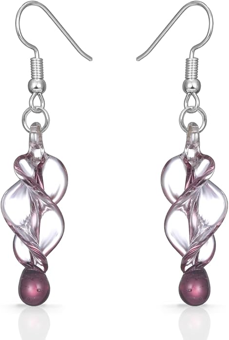 BESHEEK Handmade Earrings Murano Glass Inspired Unique Blue Purple Black Tornado Twirl Glass Dangle Drop Earrings for Women Hypoallergenic Earrings Jewelry