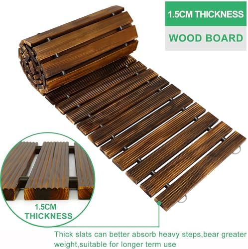 RELIANCER 12' Wooden Garden Pathway, Outdoor Roll Out Cedar Straight Walkway - Image 3
