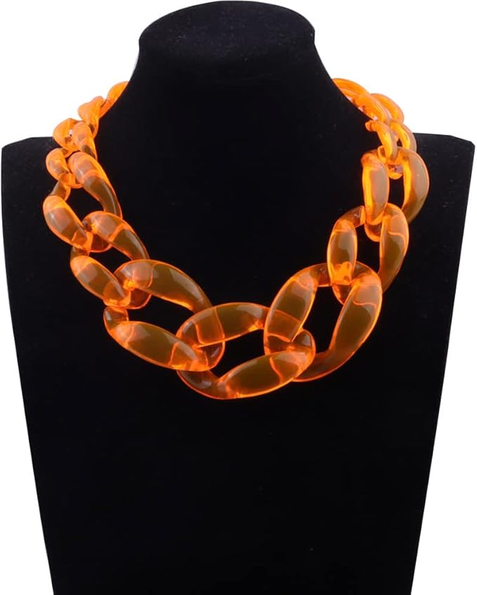 Wiwpar Orange Acrylic Choker Necklace Statement Chunky Fashion Acrylic Necklace Choker Halloween Party Cotume Chain for Women (Orange)
