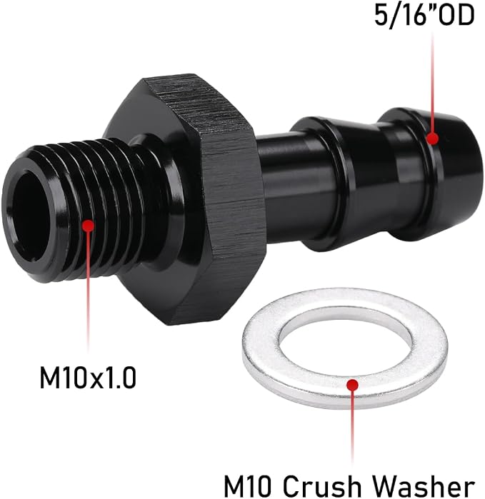 M10x1.0 Male Metric to 5/16 Barb Fuel Pump Outlet Adapter Fitting Aluminum Black - Image 2
