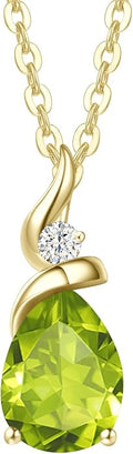 FANCIME 14K Solid Yellow Gold Birthstone Pendant Necklace for Women with Diamond Pear Shaped Teardrop Necklace Birthday Gifts for Mom Women Sterling Silver Chain 16" + 2" Extender