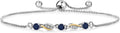 Gem Stone King 3-Stone Adjustable Bracelet for Women | 925 Silver and 10K Yellow Gold | Gemstone Birthstone and Lab Grown Diamond | Round 3MM | Two-Tone Adjustable Tennis Bracelet Up to 9 Inch