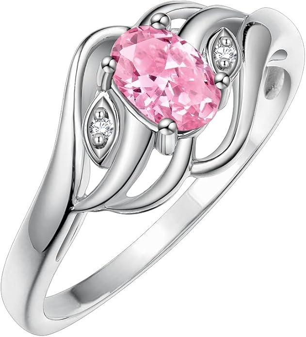 Rylos Ring featuring Classic Style, 6X4MM Birthstone Gemstone, & Diamonds - Elegant Jewelry for Women in Sterling Silver, Sizes 5-10