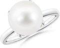 Angara Freshwater Pearl Solitaire Ring for Women | Round Freshwater Cultured Pearl Solitaire Ring in 14K Solid Gold/Silver | June Birthday, Anniversary, Gemstone Jewellery Gift