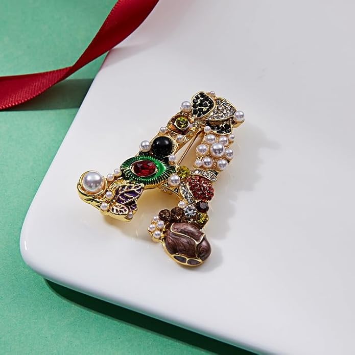 Crystal Pearl Initial Brooches Pins Gold Letter A-Z Lapel Pin Enamel Colorful Alphabet Letter Breastpin Pin Jewelry for Women Girls