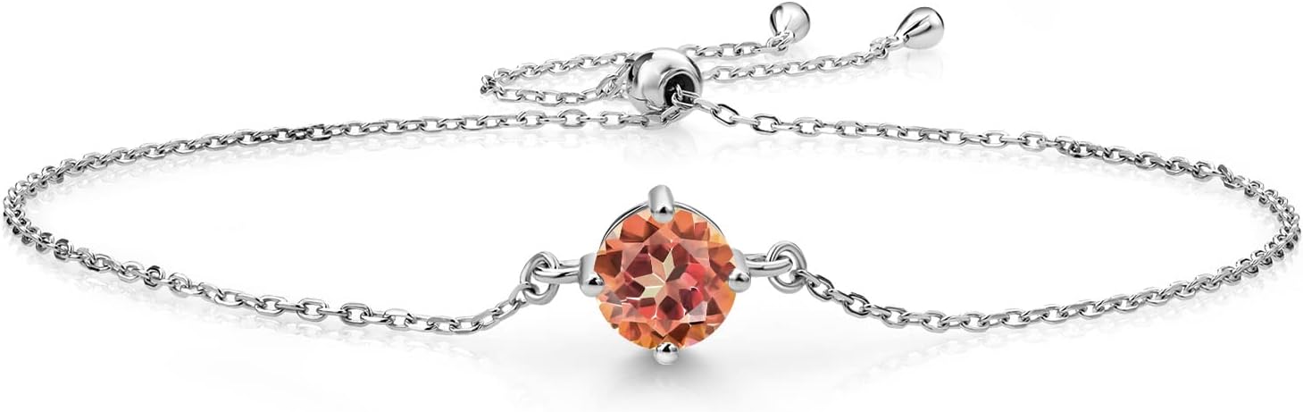 Gem Stone King Gemstone Birthstone Solitaire Bracelet For Women | 925 Sterling Silver | Round 6MM | Gift for Her Women Wife Mom Lady Daughter | Adjustable Bolo Bracelet | Easy-On Easy-Off